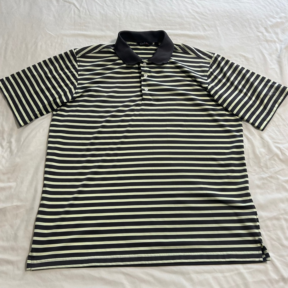 Walter Hagen Essentials Mens Large Golf Polo Shirt Black Neon Yellow Striped L